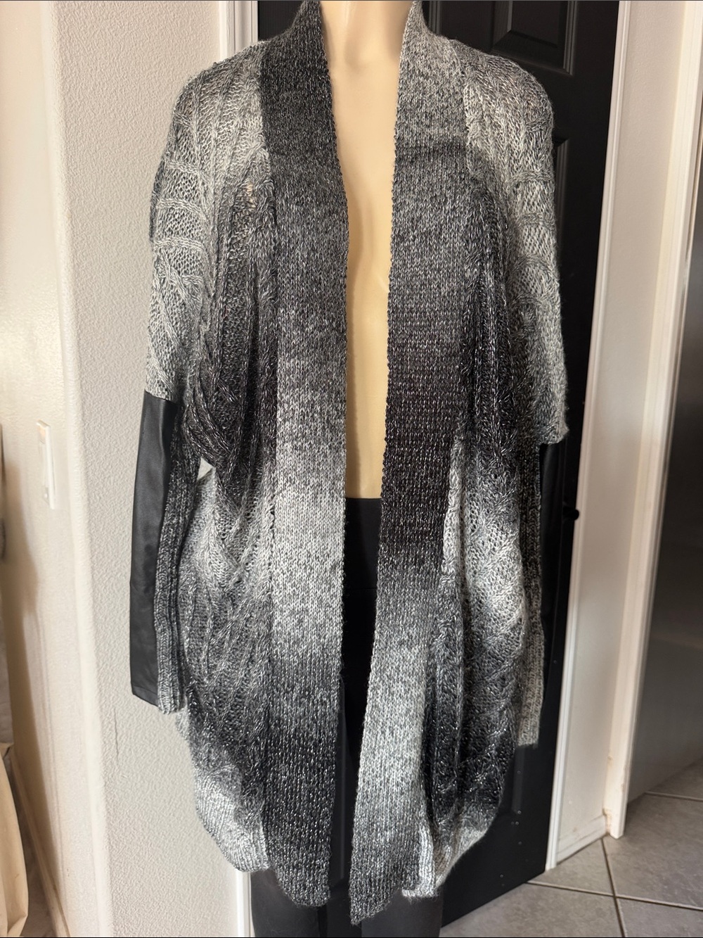 bebe Black and Gray Ombre Open-Front Sweater Cardigan